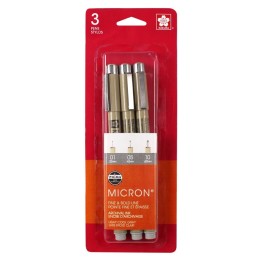 Sakura Pigma Micron Pens, Light Cool Gray, Assorted Sizes, 3-Piece Set, Blister Card