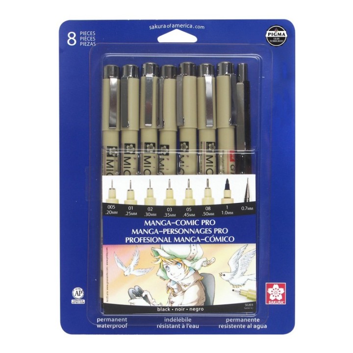 Sakura Pigma Manga Comic Pro Drawing Kit, 8-Piece Set