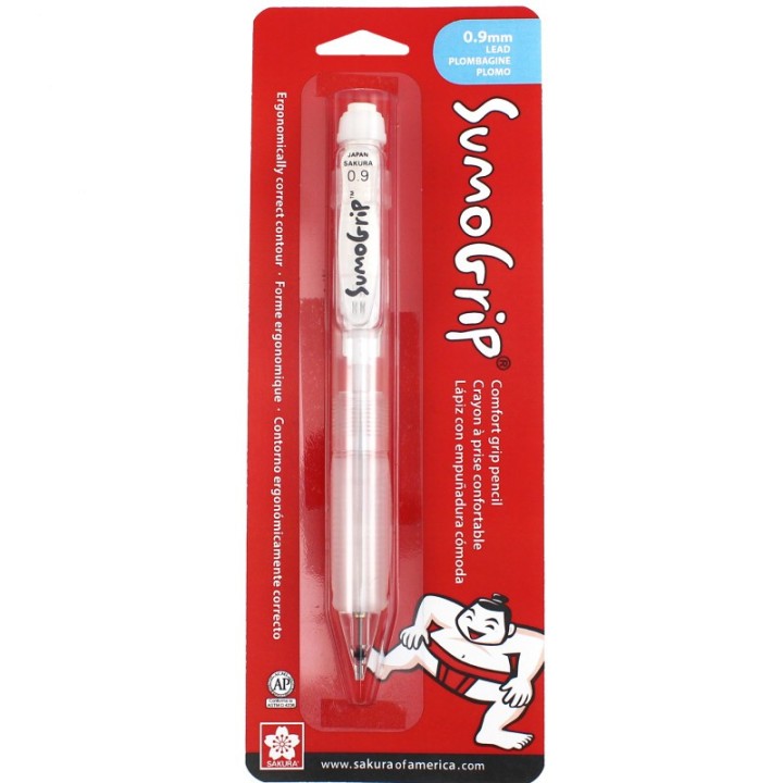 Sakura SumoGrip Comfort Grip Mechanical Pencil, 0.9mm, Clear, Blister Card