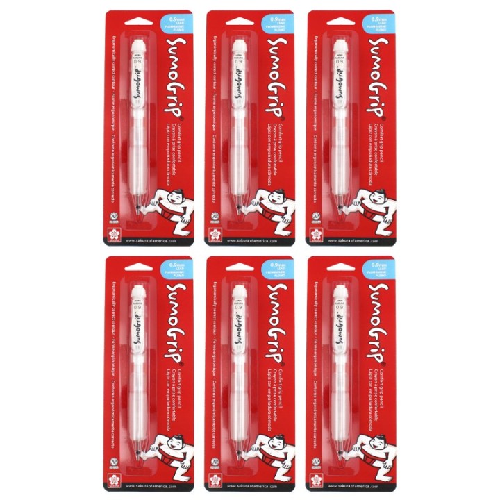 Sakura SumoGrip Comfort Grip Mechanical Pencil, 0.9mm, Clear, Blister Card, Pack of 6