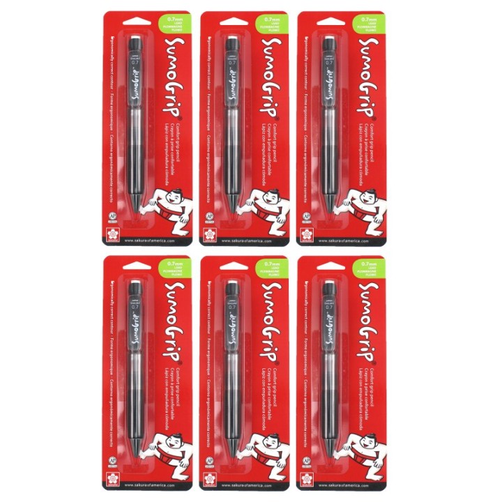 Sakura SumoGrip Comfort Grip Mechanical Pencil, 0.7mm, Gray, Blister Card, Pack of 6