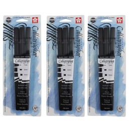 Sakura Pigma Calligrapher, Black, Assorted Sizes, 3 Per Set, 3 Sets