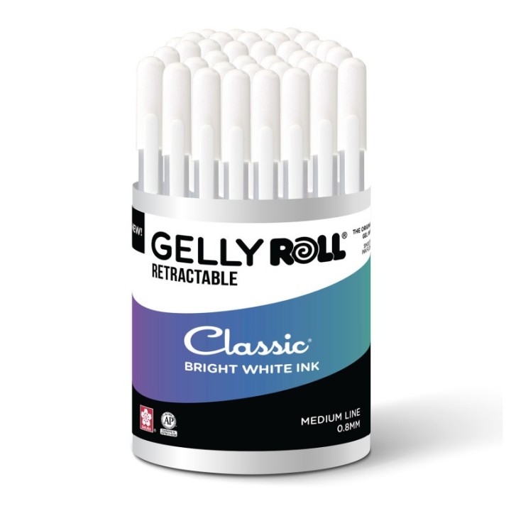 Sakura Retractable Classic Gel Pens, 08 Medium Point, White, 36-Piece Pack in Display Cup