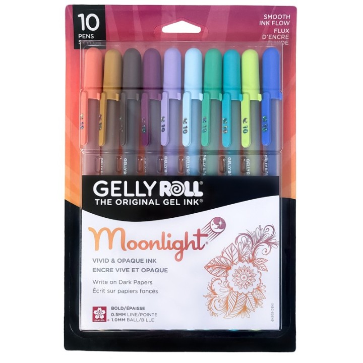 Sakura Moonlight Gel Pens, 10 Bold Point, Twilight & Daylight Colors, 10-Pack, Blister Card