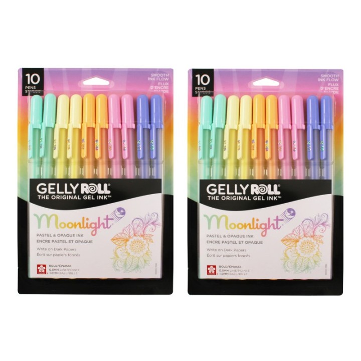 Sakura Moonlight Gel Pens, 10 Bold Point, Assorted Pastel Colors, 10 Per Set, 2 Sets