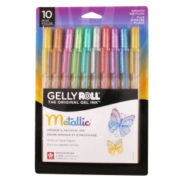 Sakura Metallic Gel Pens, Medium Point, Assorted Colors, 10-Piece Set, Blister Pack