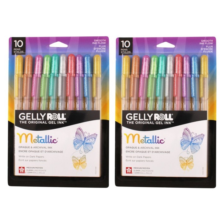 Sakura Metallic Gel Pens, Medium Point, Assorted Colors, 10 Per Set, 2 Sets