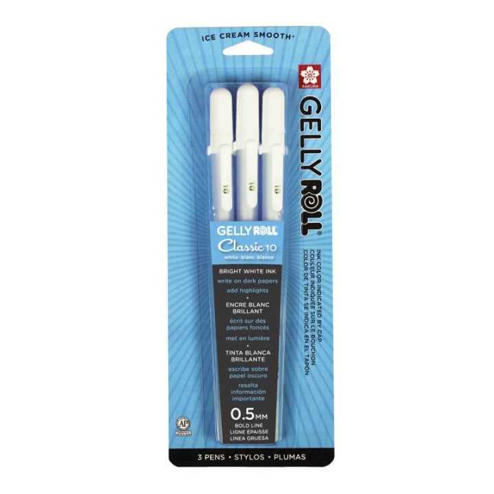 Sakura Gelly Roll Classic Gel Ink Pens, 10 Bold, White, Pack of 3