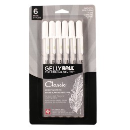 Sakura Classic Gel Pens, Assorted Sizes, White, 6-Pack, Blister Card