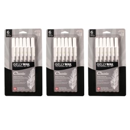 Sakura Classic Gel Pens, Assorted Sizes, White, 6 Per Set, 3 Sets
