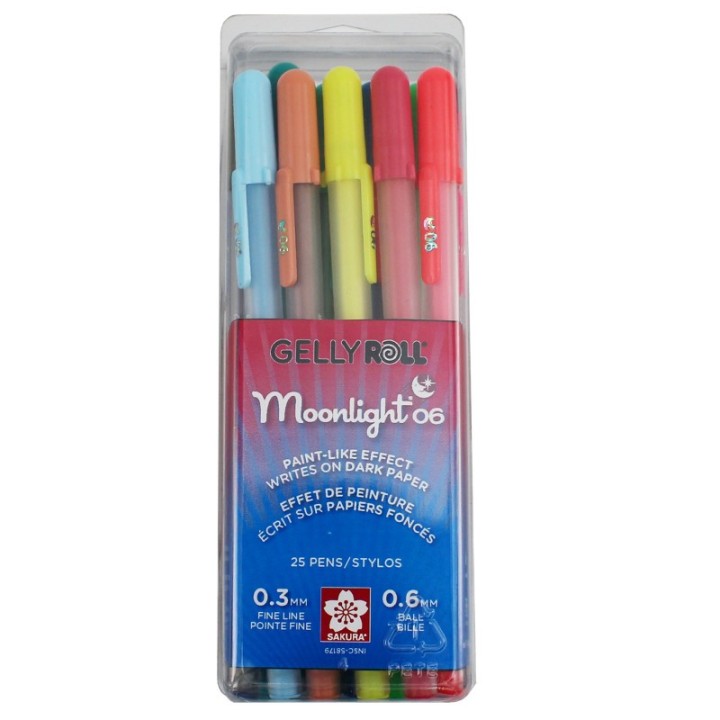 Sakura Moonlight Gel Pens, Fine, Size 06, Assorted Colors, 25-Piece Set