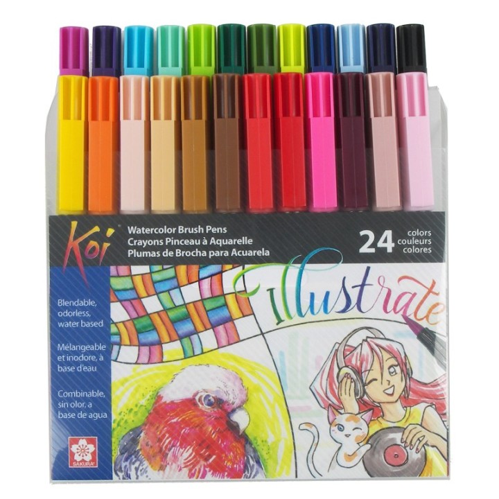 Sakura Koi Watercolor Brush Pens, Assorted Colors, 24-Piece Set