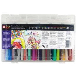 Sakura Koi Watercolor Brush Pens, Assorted Colors, 48-Piece Set with Reusable Storage Case