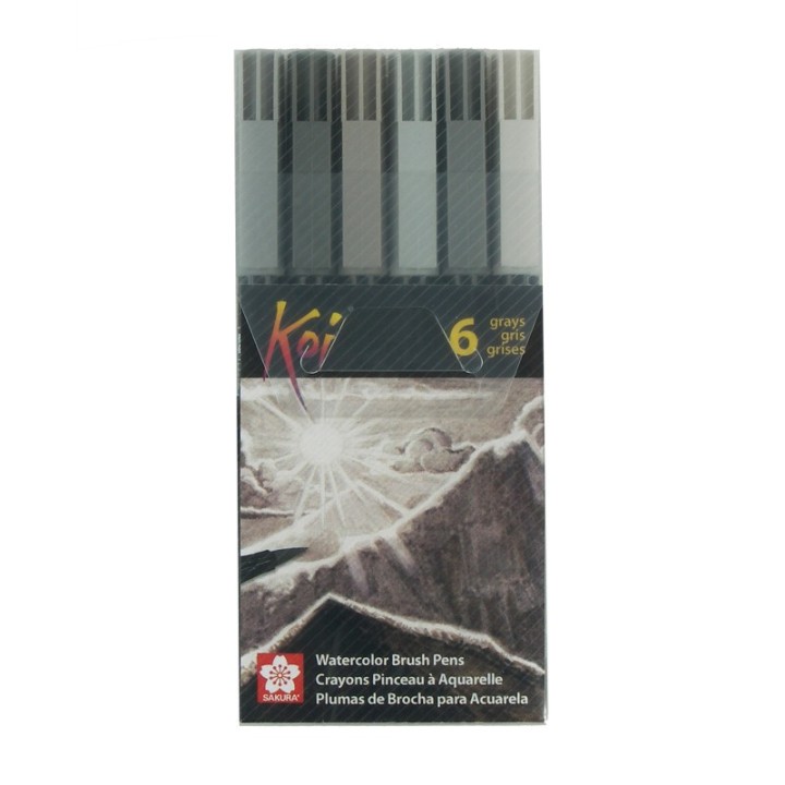 Sakura Koi Watercolor Brush Pens, Assorted Grays, 6-Piece Set