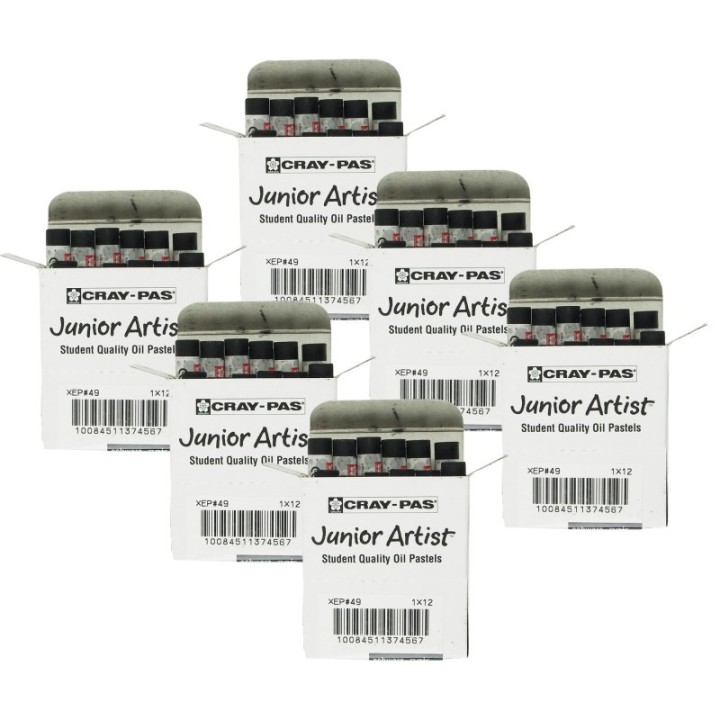 Sakura Cray-Pas Junior Artist Oil Pastels, Black, 12 Per Pack, 6 Packs