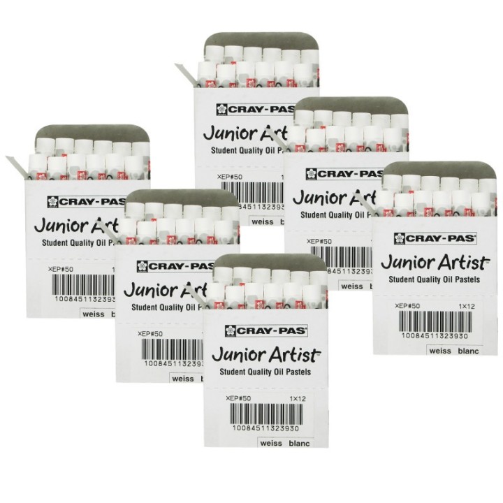 Sakura Cray-Pas Junior Artist Oil Pastels, White, 12 Per Pack, 6 Packs