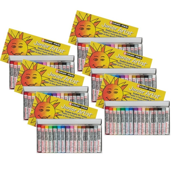 Sakura Cray-Pas Junior Artist Oil Pastels, Assorted Colors, 16 Per Set, 6 Sets