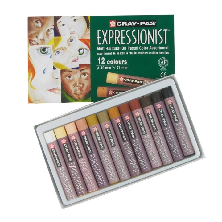 Sakura Cray-Pas Expressionist Oil Pastels, Skin Tone Assorted Colors, 12-Piece Set