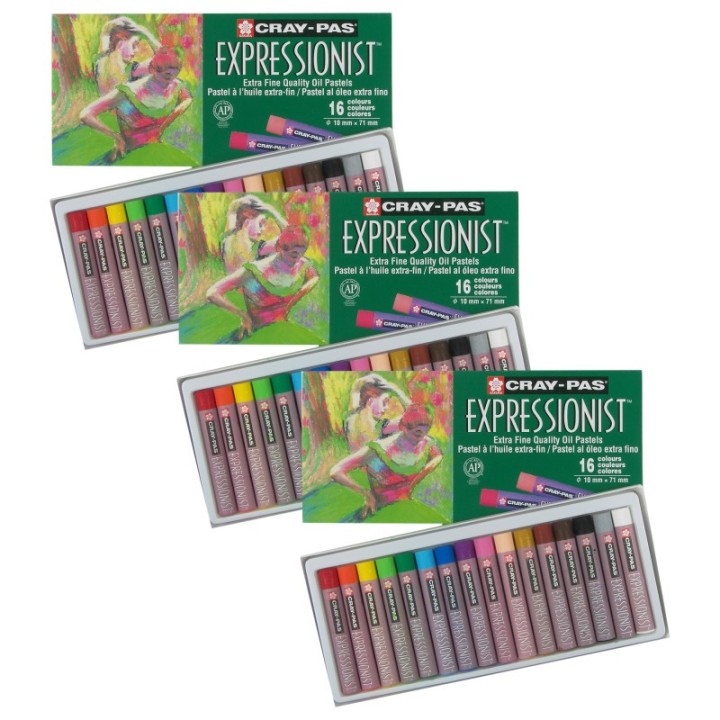 Sakura Cray-Pas Expressionist Oil Pastels, Assorted Colors, 16 Per Set, 3 Sets
