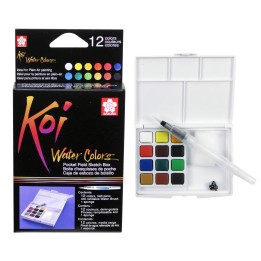 Sakura Koi Water Colors Field Sketch Box with Brush, 12 Colors