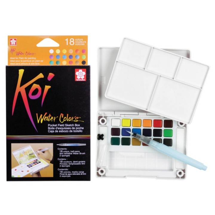 Sakura Koi Water Colors Field Sketch Box with Brush, 18 Colors