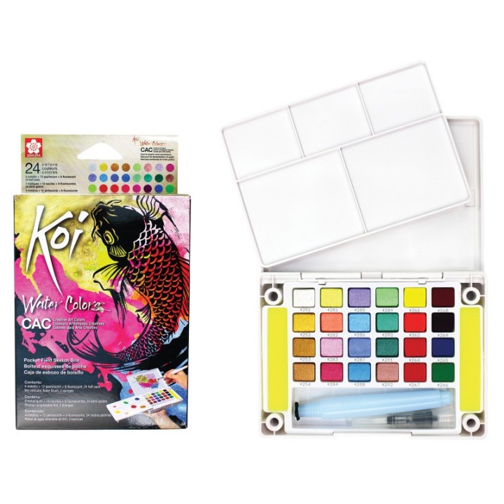 Sakura Koi Water Colors Field Sketch Box with Brush, 24 Creative Art Colors