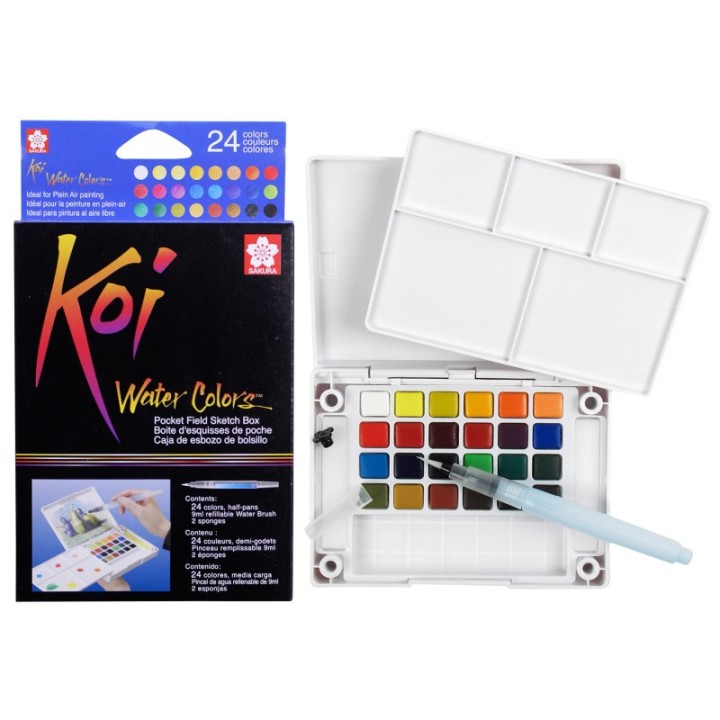 Sakura Koi Water Colors Field Sketch Box with Brush, 24 Colors