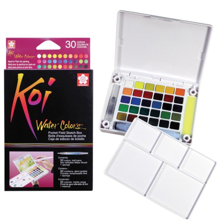 Sakura Koi Water Colors Field Sketch Box with Brush, 30 Colors