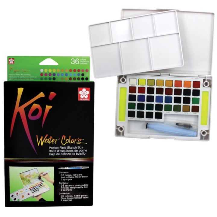 Sakura Koi Water Colors Field Sketch Box with Brush, 36 Colors