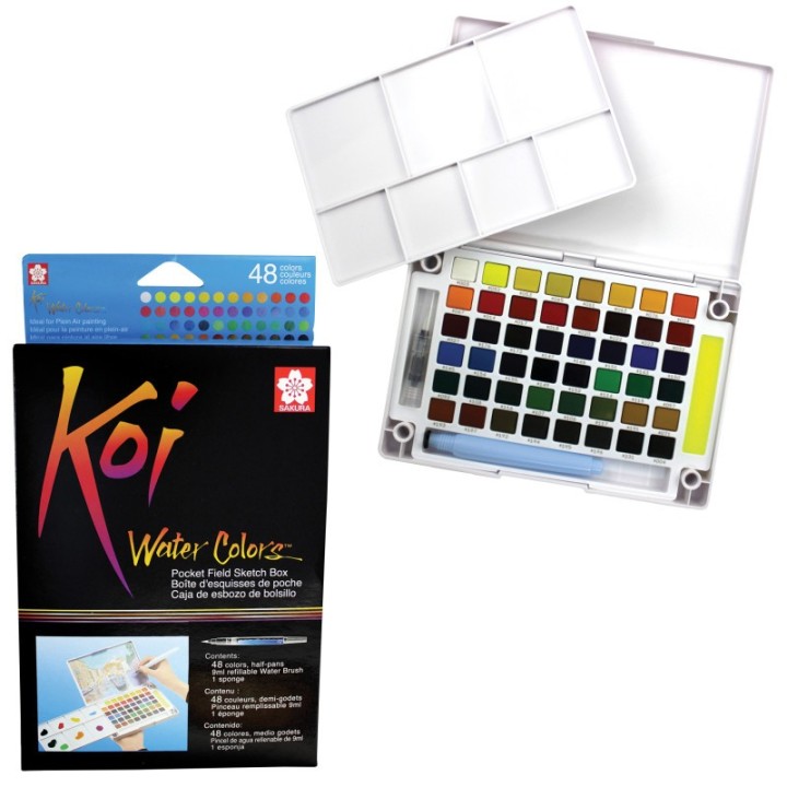 Sakura Koi Water Colors Field Sketch Box with Brush, 48 Colors