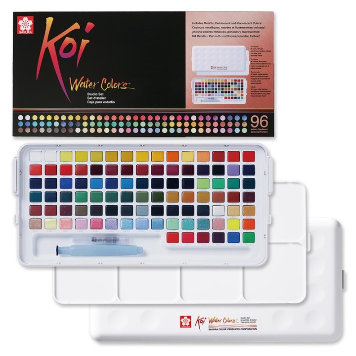 Sakura Koi Water Colors Studio Sketch Box with Brush, 96 Colors