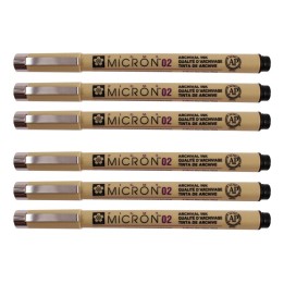 Sakura Pigma Micron Pen, Black, 0.30mm Size 02, Pack of 6