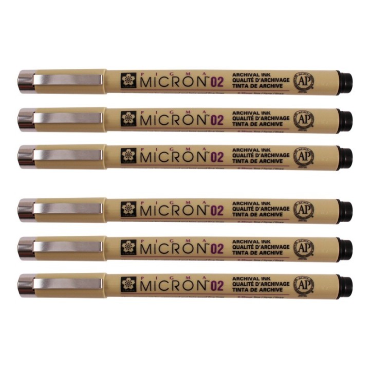 Sakura Pigma Micron Pen, Black, 0.30mm Size 02, Pack of 6