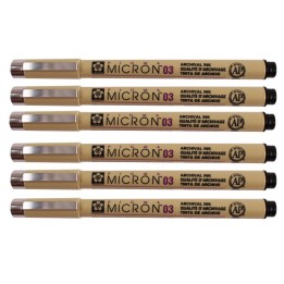 Sakura Pigma Micron Pen, Black, 0.35mm Size 03, Pack of 6