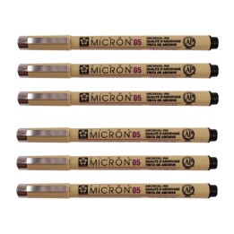 Sakura Pigma Micron Pen, Black, 0.45mm Size 05, Pack of 6