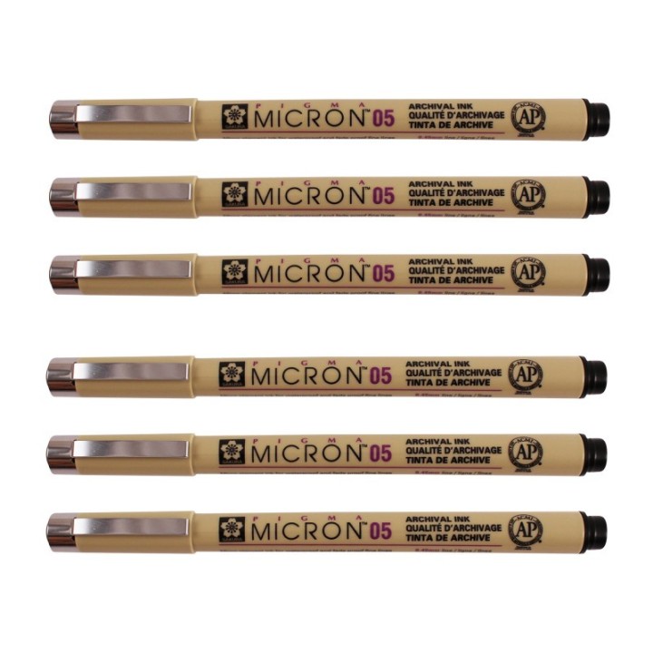 Sakura Pigma Micron Pen, Black, 0.45mm Size 05, Pack of 6
