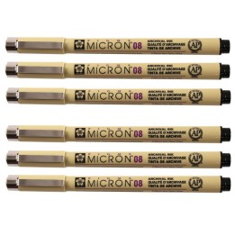 Sakura Pigma Micron Pen, Black, 0.50mm Size 08, Pack of 6