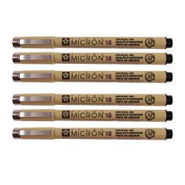 Sakura Pigma Micron Pen, Black, 0.60mm Size 10, Pack of 6
