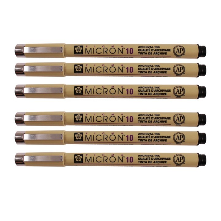 Sakura Pigma Micron Pen, Black, 0.60mm Size 10, Pack of 6