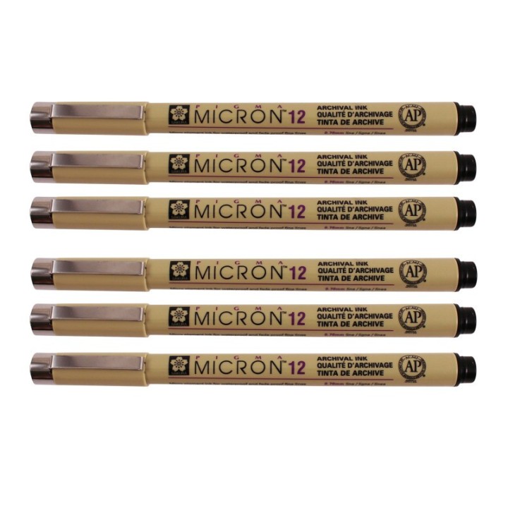Sakura Pigma Micron Pen, Black, 0.70mm Size 12, Pack of 6