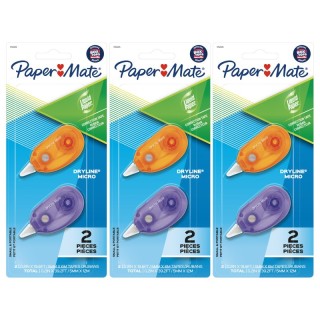 Paper Mate® Liquid Paper DryLine Micro Correction Tape, Assorted Colors, 2 Per Pack, 3 Packs