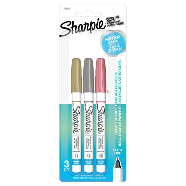 Sharpie® Water-Based Paint Markers, Extra-Fine Tip, Metallic Colors, Set of 3