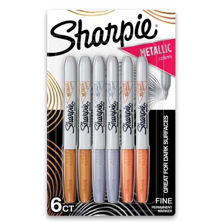 Sharpie® Metallic Permanent Markers, Fine Point, Assorted Metallic, 6 Count