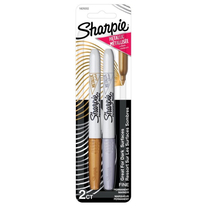 Sharpie® Metallic Permanent Markers, Fine Point, Gold & Silver, 2 Count