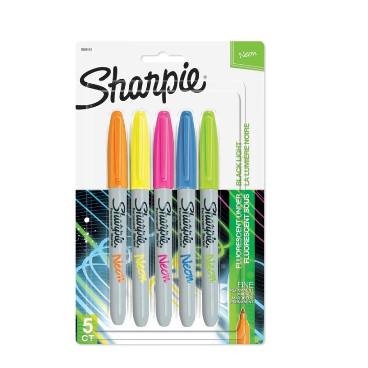 Sharpie® Neon Permanent Markers, Fine Point, Assorted, 5 Count