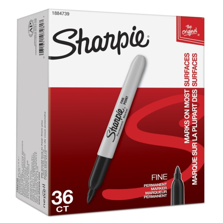 Sharpie® Permanent Markers, Fine Point, Black, 36 Count
