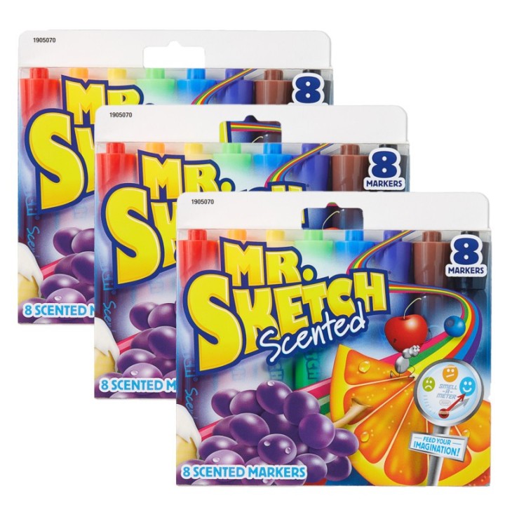 Mr. Sketch® Scented Markers, Chisel Tip, Assorted Colors, 8 Per Pack, 3 Packs
