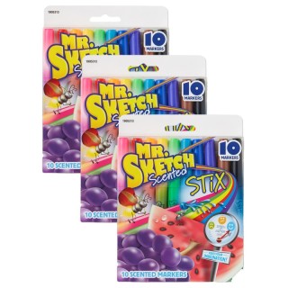 Mr. Sketch® Scented Stix, Bullet Point Markers, Assorted, 10 Per Pack, 3 Packs