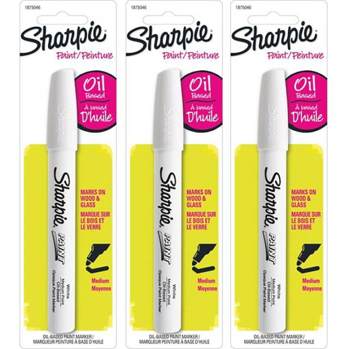 Sharpie® Oil-Based Paint Marker, Medium Tip, White, Pack of 3