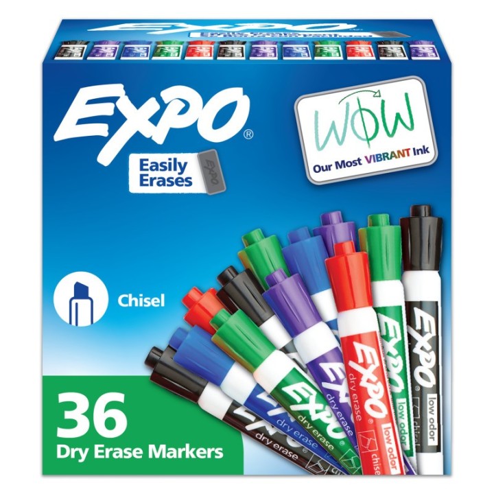 EXPO® Low Odor Dry Erase Markers, Chisel Tip, Assorted, 36 Count